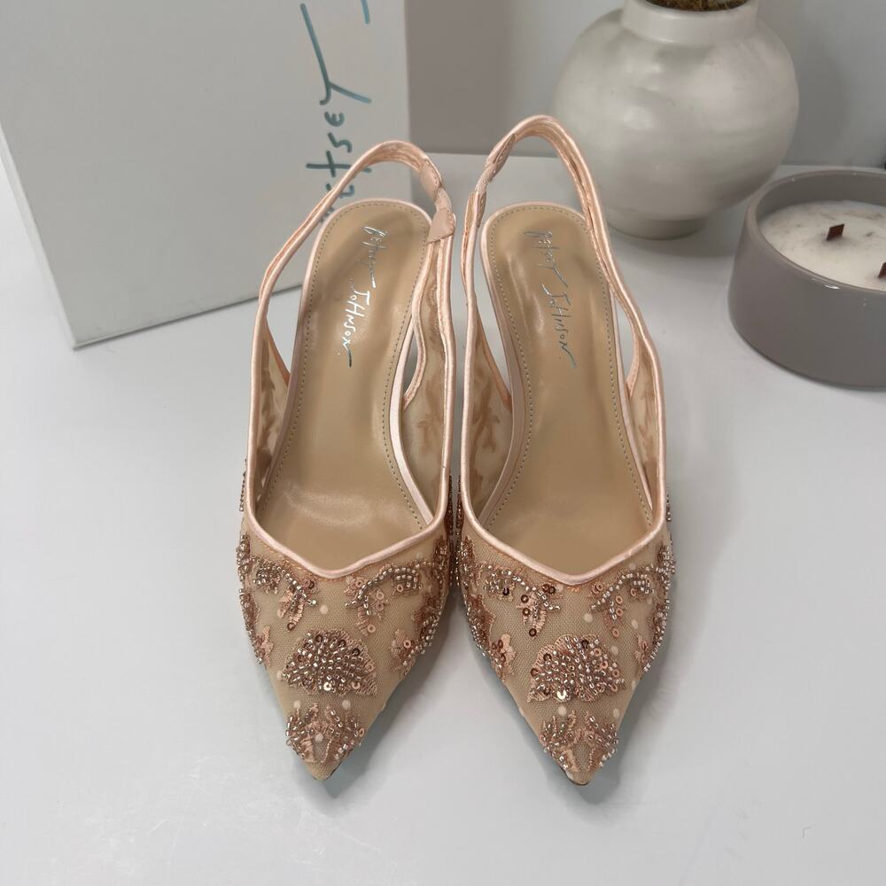 Betsey Johnson Nikki Floral Sequin Slingback Pointed Toe Heel Blush Women 7M - Picture 5 of 11